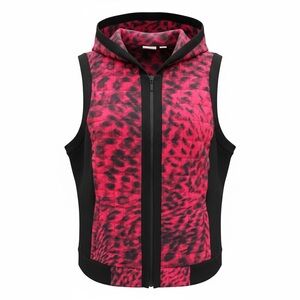 Chico's Vest hooded red and black quilted Size L 10/12